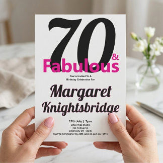 Minimal 70 and Fabulous Pink 70th Birthday Party Invitation
