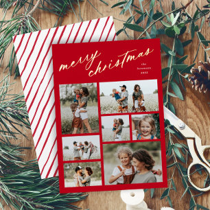 Minimal 7 Photo Collage Script Merry Christmas Foil Holiday Card