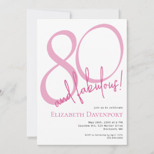 Minimal 80 and Fabulous Pink Birthday Invitation