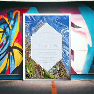 Minimal Abstract Blue Green Nature Wedding Silver