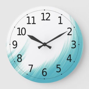 Minimal Abstract Blue Waves Brush Art Large Clock