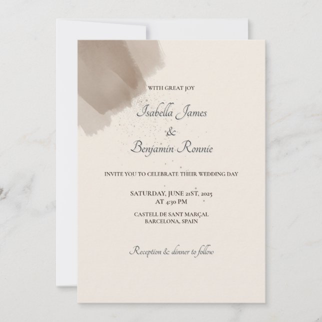 Minimal Abstract Brush and Ink Wedding Invitation (Front)