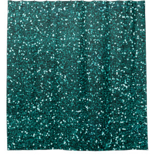 Minimal Abstract Glitter Monstera Teal Tropical Shower Curtain
