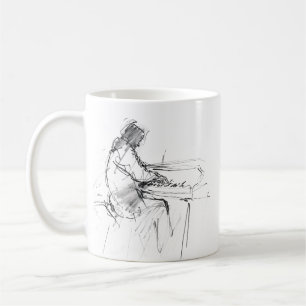 Minimal Abstract Pianist Playing Piano – Elegant  Coffee Mug