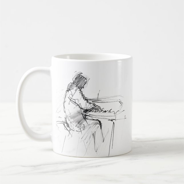 Minimal Abstract Pianist Playing Piano – Elegant  Coffee Mug (Left)