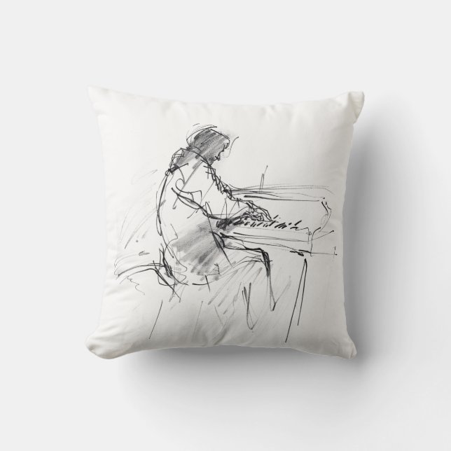 Minimal Abstract Pianist Playing Piano – Elegant  Cushion (Front)