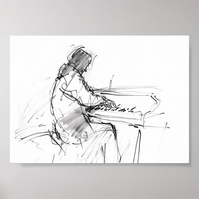 Minimal Abstract Pianist Playing Piano – Elegant  Poster (Front)