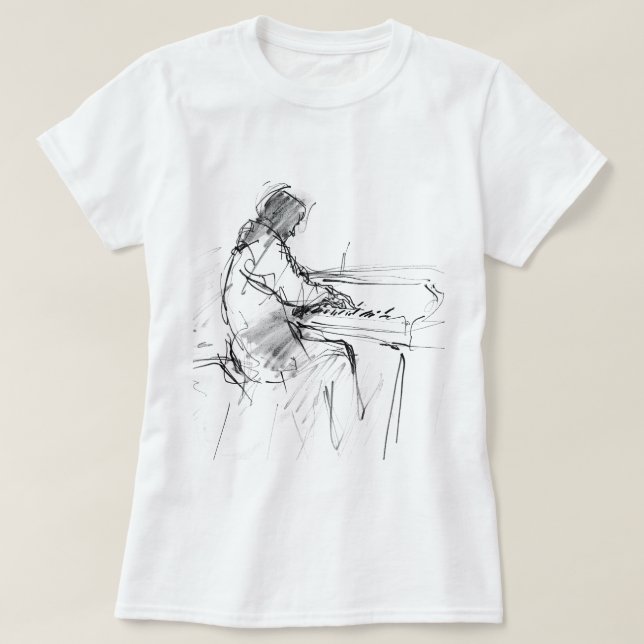 Minimal Abstract Pianist Playing Piano – Elegant  T-Shirt (Design Front)