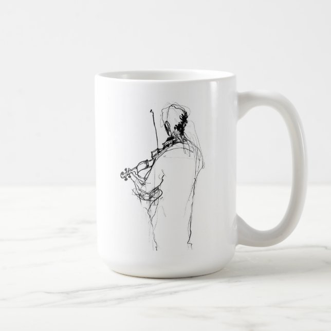 Minimal Abstract Violin Player Sketch Coffee Mug (Right)