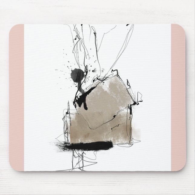 Minimal abstract white grey pink mouse pad (Front)