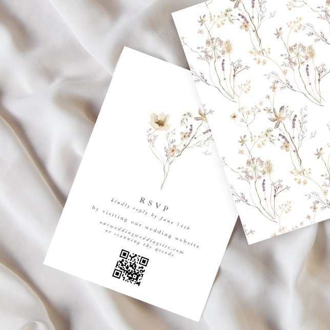 Minimal Abundance Dried Wildflower Wedding QR code RSVP Card (Creator Uploaded)