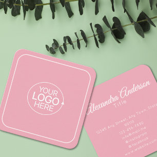 Minimal Add Your Logo Blush Pink Calligraphy Square Business Card