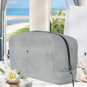 Minimal Aeroplane Slate Grey Gold Monogram Travel Dopp Kit