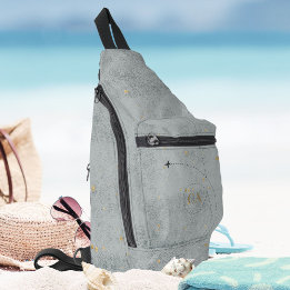 Minimal Aeroplane Slate Grey Gold Monogram Travel Sling Bag