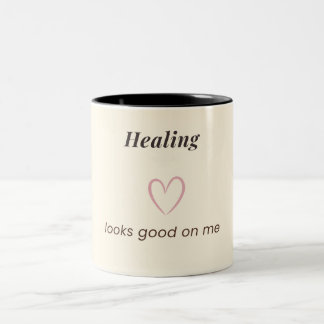 Minimal Aesthetic Quote Design “Healing Looks Good Two-Tone Coffee Mug