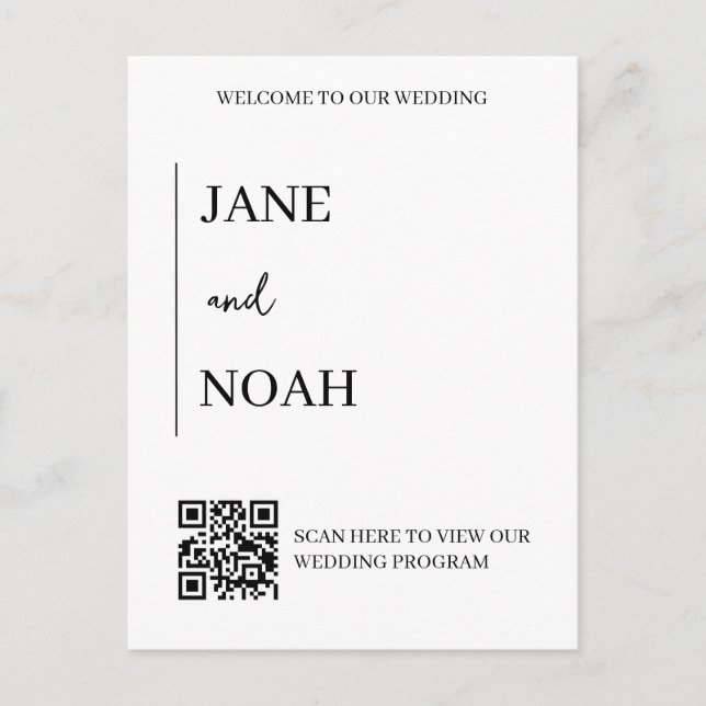 Minimal Aesthetic Wedding Invites with QR Code Postcard (Front)