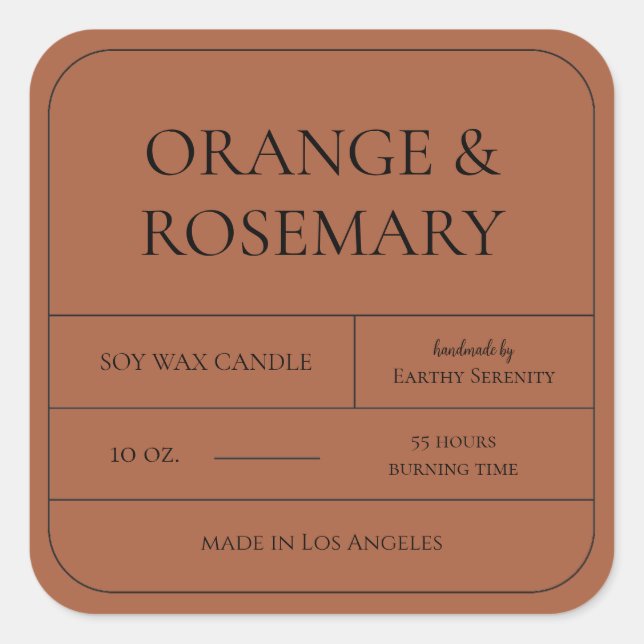 Minimal Amber Rust Burnt Orange Candle Label (Front)