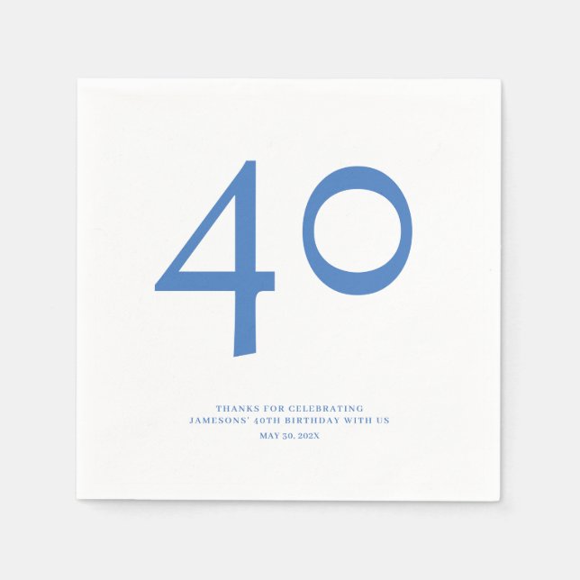 Minimal and Chic 40th Birthday Party Napkin (Front)