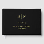 Minimal and Chic | Black and Gold Foil Wedding Guest Book<br><div class="desc">This elegant,  modern wedding guest book features a simple dark black and real gold foil minimalist text design. Add your initials or monogram to make it completely your own.</div>