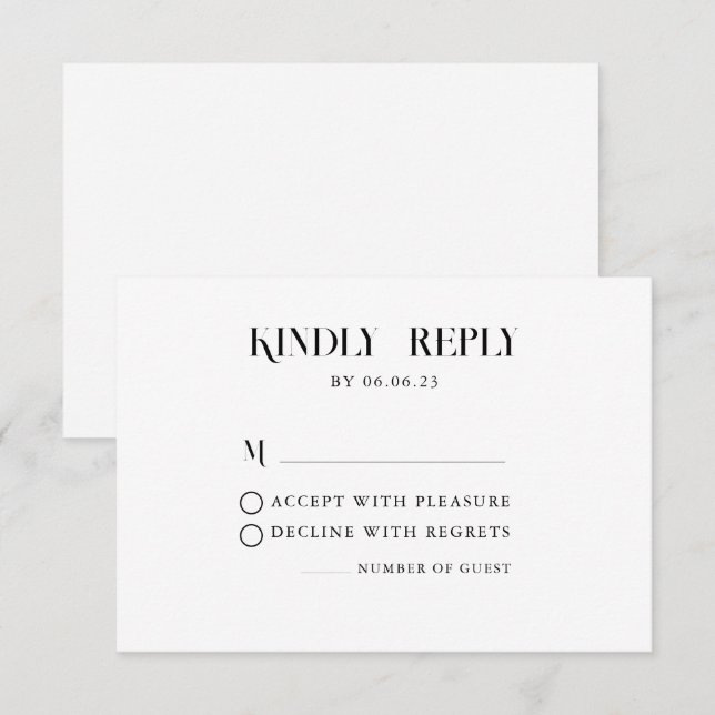 Minimal and chic black and Wedding RSVP Card (Front/Back)