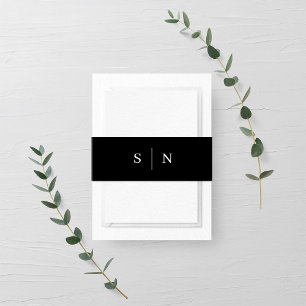 Minimal and Chic Black and White Monogram Invitation Belly Band