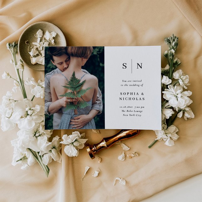 Minimal and Chic | Black and White Photo Wedding Invitation (Creator Uploaded)
