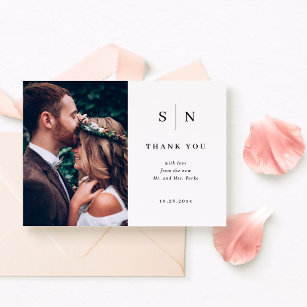 Minimal and Chic   Black and White Photo Wedding Thank You Card