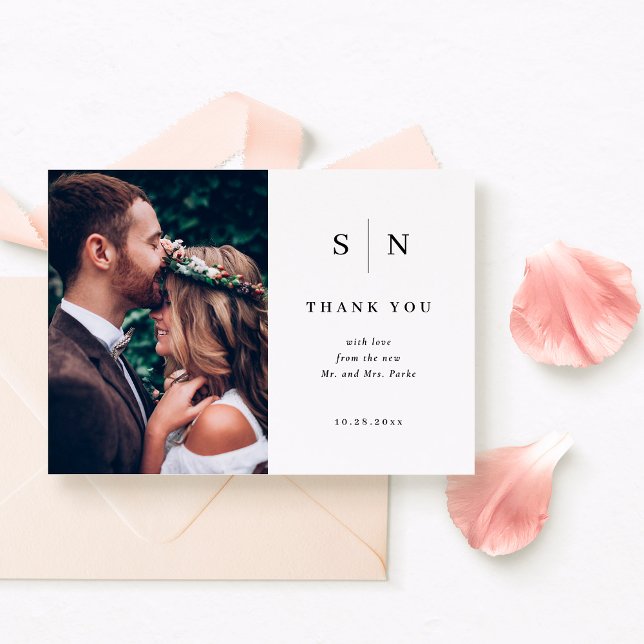 Minimal and Chic | Black and White Photo Wedding Thank You Card (Creator Uploaded)