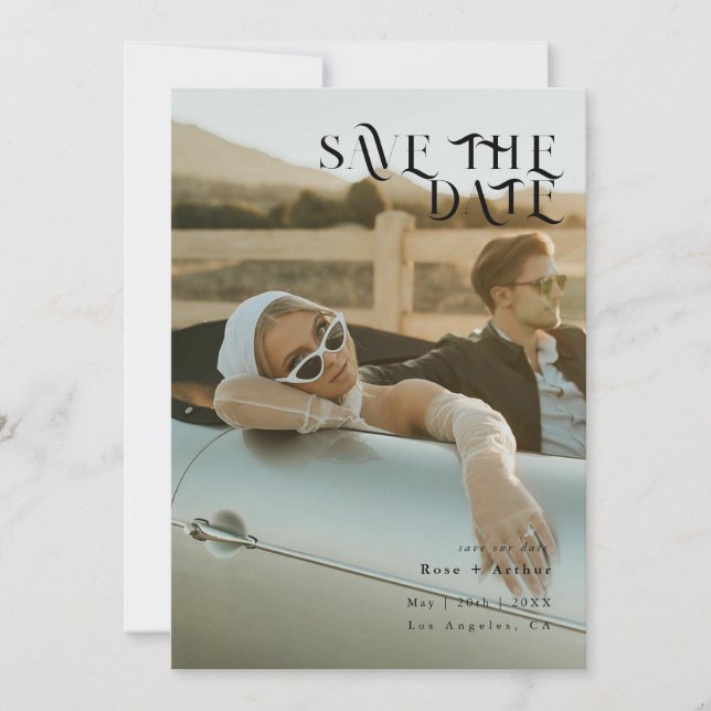 Minimal and chic black and white Save the date Invitation (Front)