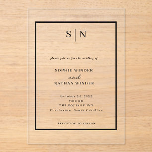 Minimal and Chic   Black and White Wedding Acrylic Invitations
