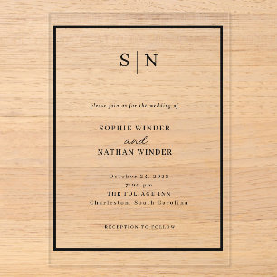 Minimal and Chic Black and White Wedding Acrylic Invitations