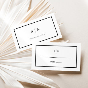 Minimal and Chic   Black and White Wedding Flat Place Card