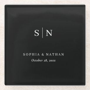 Minimal and Chic Black and White Wedding Glass Coaster