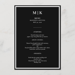 Minimal and Chic   Black and White  Wedding Menu