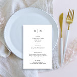 Minimal and Chic | Black and White Wedding Menu<br><div class="desc">These elegant,  modern wedding menu cards or rehearsal dinner menu cards feature a simple black and white text design that exudes minimalist style. Add your initials or monogram to make them completely your own.</div>