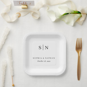 Minimal and Chic Black and White Wedding Paper Plate