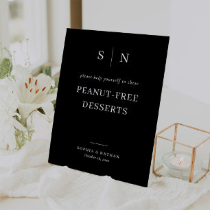 Minimal and Chic Black Peanut-Free Desserts Pedestal Sign