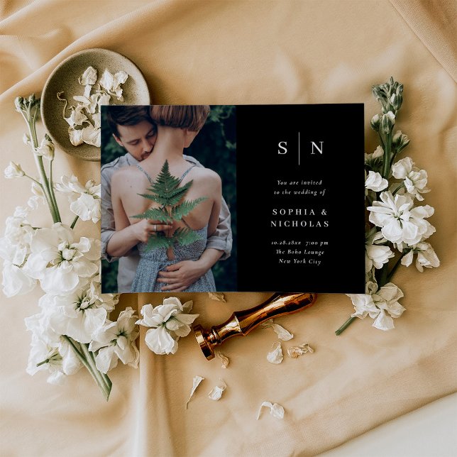 Minimal and Chic | Black Photo Wedding Invitation (Creator Uploaded)