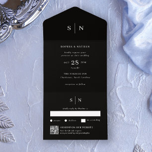 Minimal and Chic Black   QR Code Wedding   All In One Invitation