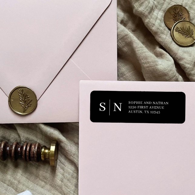 Minimal and Chic | Black Return Address Label (Modern and minimalist return address labels with your initials or monogram)