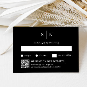 Minimal and Chic Black   Traditional and QR Code RSVP Card
