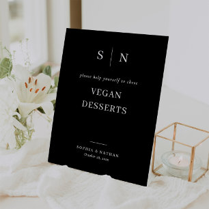 Minimal and Chic Black Vegan Desserts Wedding Pedestal Sign