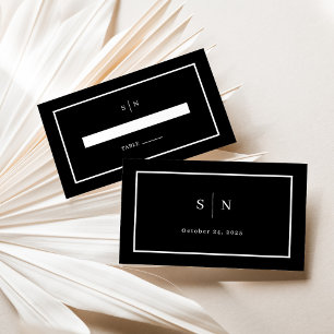 Minimal and Chic   Black Wedding Flat Place Card