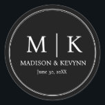 Minimal and Chic | Black Wedding Monograms Classic Classic Round Sticker<br><div class="desc">Minimal and Chic | Black Wedding Monograms Classic Classic Round Sticker the text, and easily create your personalised Classic Round Sticker . Click EDIT to change the background colour or text colour. You can TRANSFER this DESIGN on other Zazzle products and adjust it to fit most of the Zazzle items....</div>