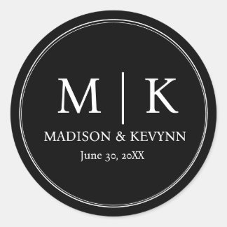 Minimal and Chic | Black Wedding Monograms Classic Classic Round Sticker
