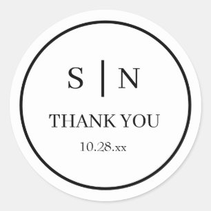 Minimal and Chic   Black Wedding Thank You Card Classic Round Sticker