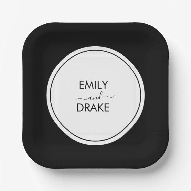 Minimal and Chic Black White Wedding Paper Plate (Front)