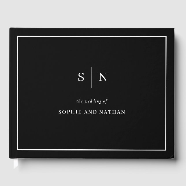 Minimal and Chic | Black with White Border Wedding Guest Book (Front)
