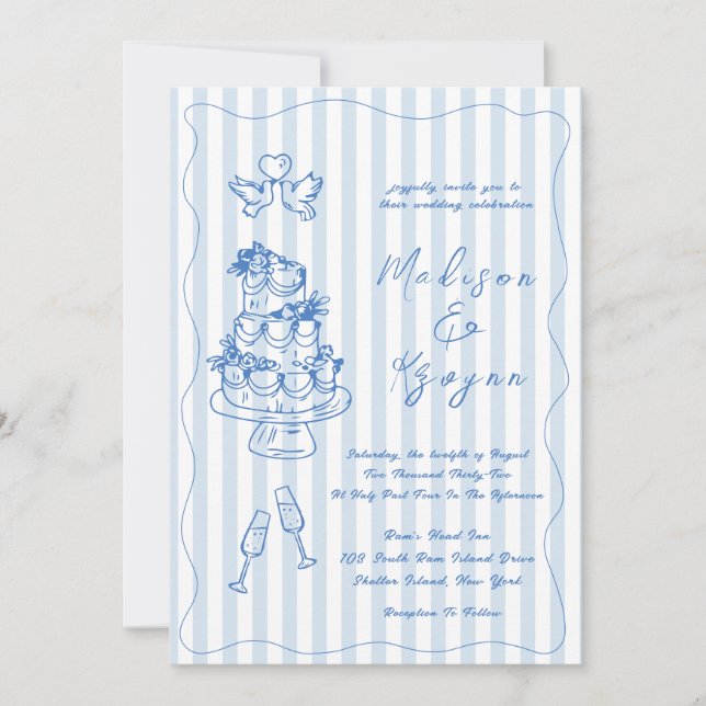 Minimal and Chic Blue French Personalised Wedding  Invitation (Front)
