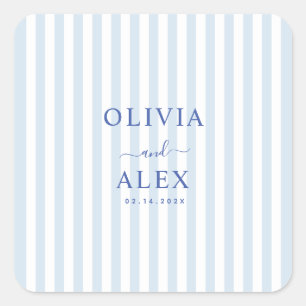 Minimal and Chic Blue French Personalised Wedding  Square Sticker